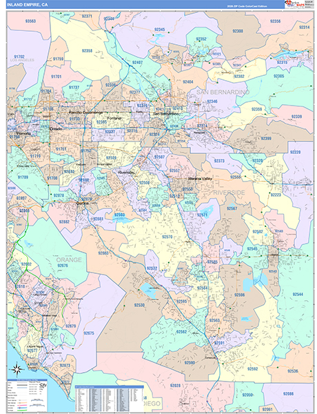 Inland Empire Metro Area Wall Map Color Cast Style